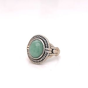 925 Sterling Silver Jade Colored Cabochon Ring